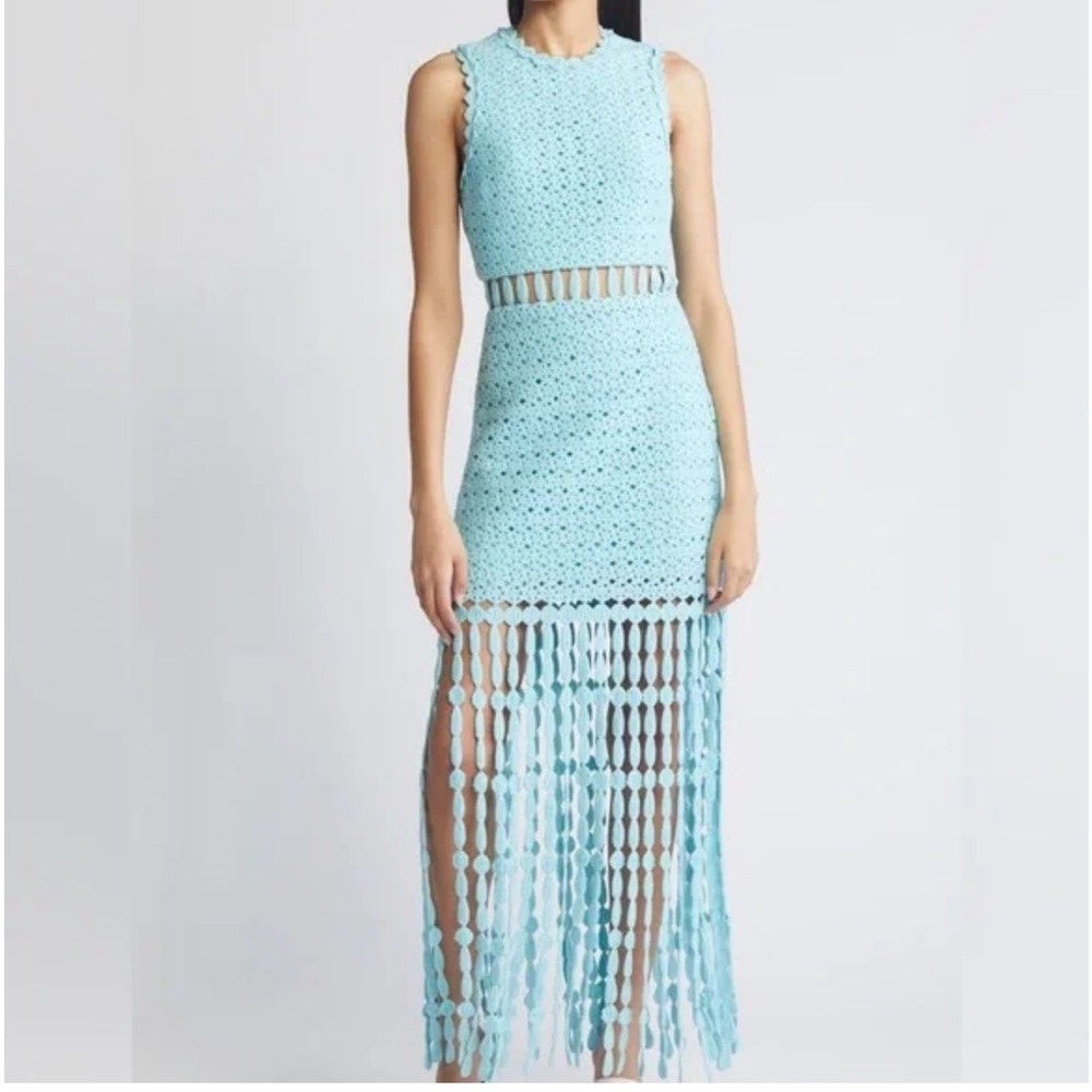 Alexis Light Blue Backless Crochet Dress